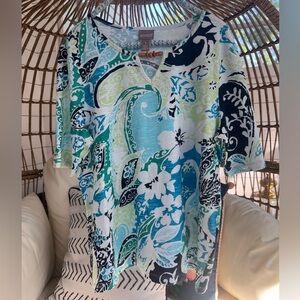 Chico's Blue and Green Top. Summer. Cotton. Colorful